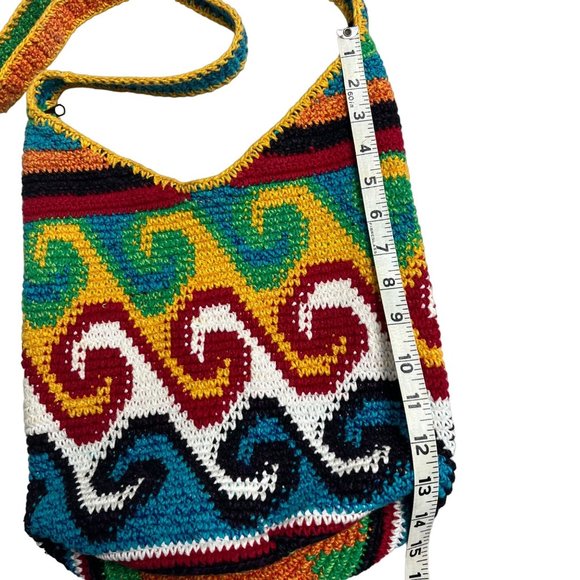 Boho Crochet Multicolor 14" Festival Shoulder Crossbody Artisan Hippie Bag Purse - Picture 8 of 10